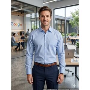 Club Room Mens 18 34/35 performance‎ light blue solid dress shirt long sleeve